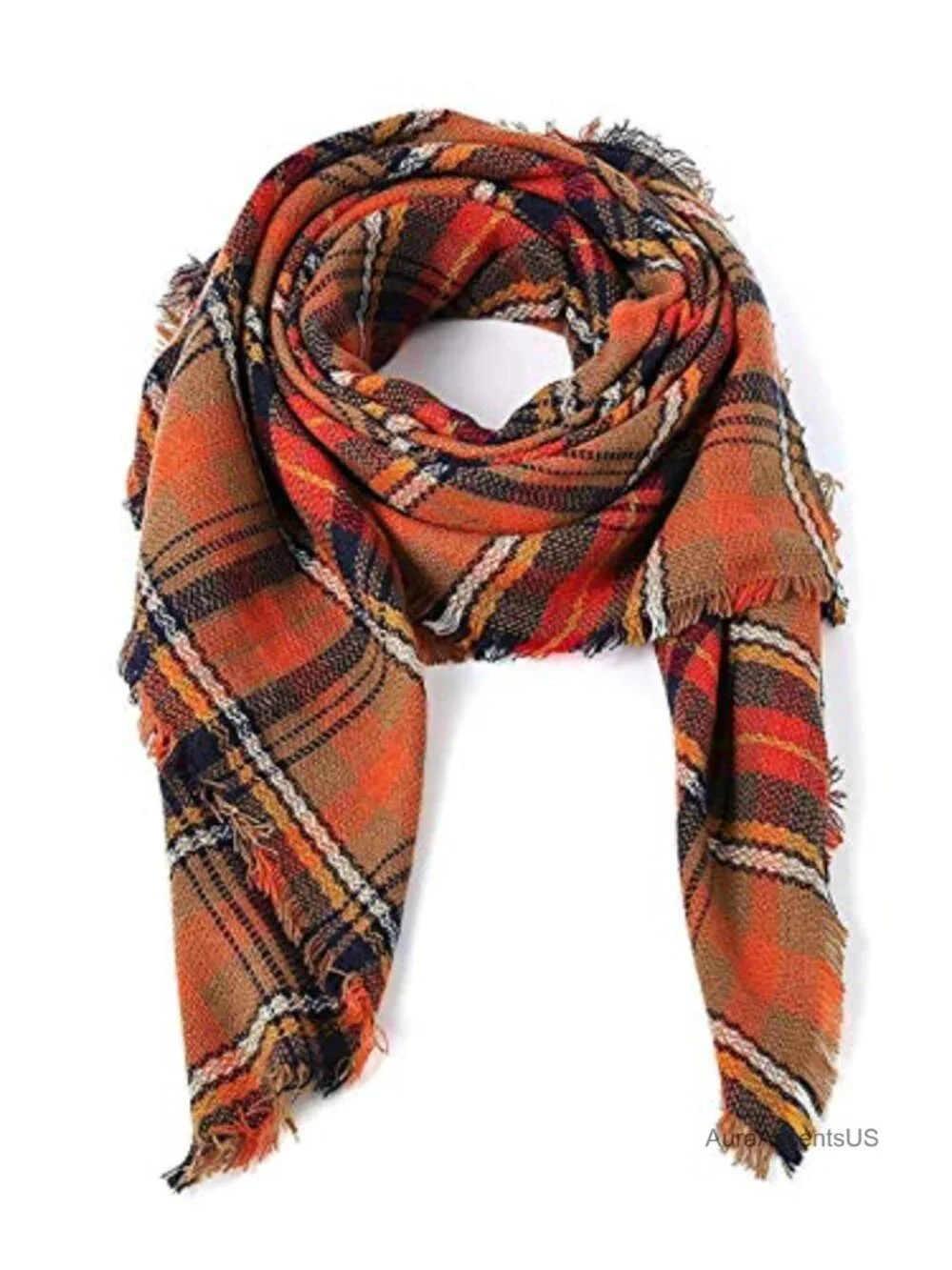 Chunky Checked Knit Blanket Scarf Shawl Wrap - Soft Acrylic Cashmere-Like